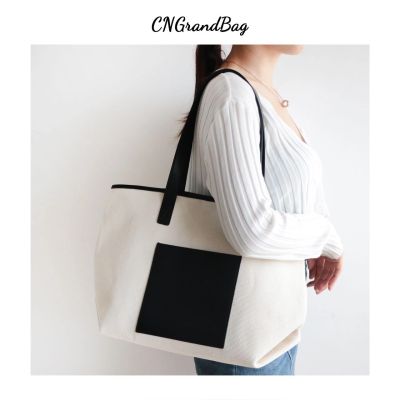 Fashion Women Customized Canvas Tote Bag with Leather Trim Ladies Big Canvas Shoulder Bag Casual Shopping Bag