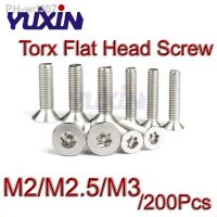 200Pcs ISO14581 GB2673 M2 M2.5 M3 304 Stainless Steel A2-70 Torx Countersunk Screw Six-Lobe Flat Head Machine Security Screws