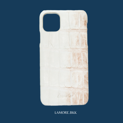 (Lamore.bkk) Genuine Crocodile Leather phone case เคสหนังจระเข้แท้ สี White Himalayan InStyle