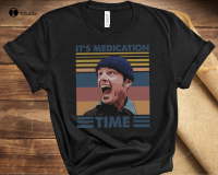 Its Medication Time Funny Vintage T Shirt One Flew Over The Cuckoos Nest Black Tee Shirt