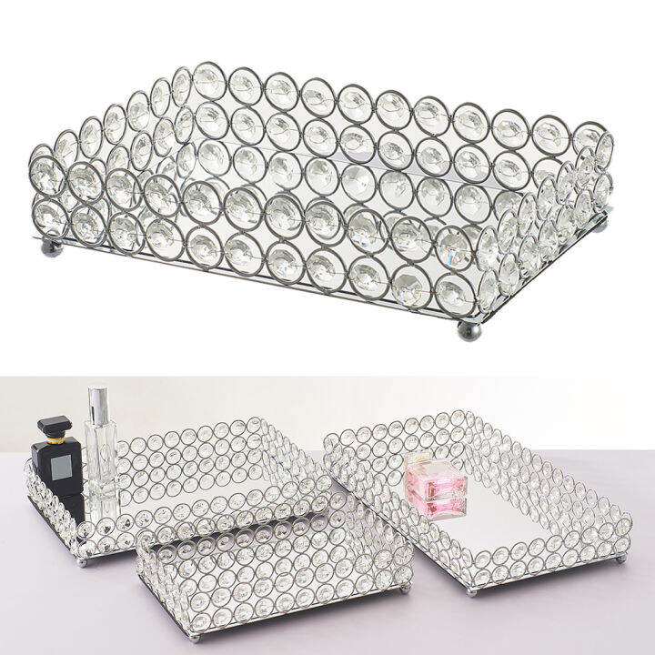 crystal-makeup-organizer-mirrored-crystal-vanity-tray-ตกแต่งสำหรับน้ำหอม-เครื่องประดับแต่งหน้า-bathroom-organizer