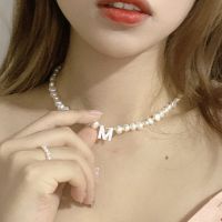 ALLNEWME Elegant 26 Letter White Natural Shell Freshwater Pearl Pendant Chokers Necklaces For Women Femme Wedding Party Jewelry