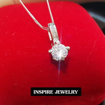 Inspire Jewelry สร้อยคอ พร้อมจี้เพชร ยาว 16นิ้ว ปรับเพิ่มได้  พร้อมจี้พลอยฝังเพชรสวิสเจียเหลี่ยม H&amp;A งานจิวเวลลี่