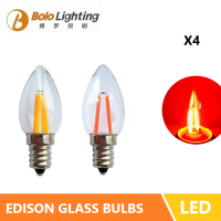 หลอดโคมไฟไฟ LED 4ชิ้น E12/E14 2W 3W หลอดเอดิสันขนาดเล็กสีแดงและสีขาว