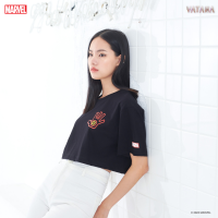 VATANA - เสื้อครอปผู้หญิงสีดำพิมพ์ลาย IRON MAN