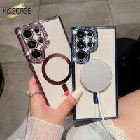 KISSCASE เคสโทรศัพท์แบบใสพลอยเทียมเคลือบสุดหรูสำหรับ S23 Samsung S22 S23พิเศษ + S22 + บวกชาร์จไร้สาย Magsafe ฝาครอบด้านหลังกันกระแทก TPU นิ่มสี่เหลี่ยมเต็มรูปแบบสำหรับ S22 S23 Samsung