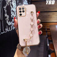 YBD เคสโทรศัพท์เคลือบขอบตรงสำหรับ OPPO,เคสสำหรับมือถือ OPPO Reno 5F A94 4G เคสป้องกันกล้องที่แม่นยำสไตล์เด็กผู้หญิงน่ารักพร้อมสร้อยข้อมือโคลเวอร์สี่ใบ