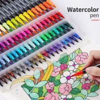 12 Color Set Dual Tip Art Marker Watercolor Brush Fineliner Pen Double Head Manga Comics Fine Liner For Sketch Drawing Painting Highlighters Markers