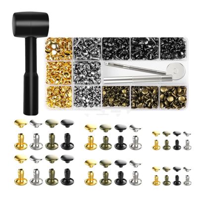 480 Sets Leather Rivets Tubular 4 Colors 3 Sizes Metal Studs with Fixing Tools for DIY Leather/Craft