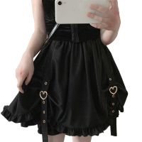 【CC】 Kawaii Ruffle Waist Skirt Gothic Punk Fashion School Pink Pleated Tutu Skirts