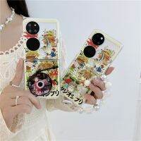 เคสโทรศัพท์แบบสร้อยข้อมือลายการ์ตูนโตโตโตโร่สำหรับ Huawei กระเป๋าใส่ P50ตัวยึดตัวจับซีดีแข็งแบบใสฝาครอบ PC สำหรับ Huawei P50