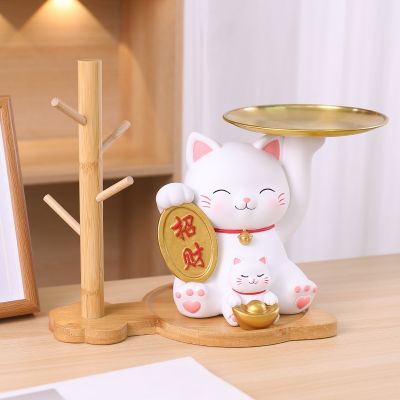 Parent-child fortune cat Storage tray ornaments Light luxury resin Lucky cat craft gift Porch decoration Housewarming ornament
