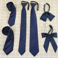 Navy Blue Fine Grain Zipper Tie Hand-Free Bow Tie Bow Long Handle Uniform Accessories Set Photography Props Fashion