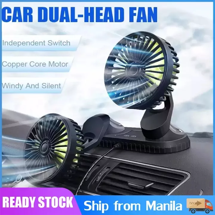 【COD/ready stock】Adjustable USB Car Fan 12V/24V car DualHead Fan 360