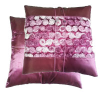 A37 - Thai Silk Pillow Covers ปลอกหมอนอิง ไหมไทยลายดอกกุหลาบ 16×16 นิ้ว 1 คู่