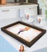 Personalized Women S Caricature Of Natural Wooden tray and 2gang Coffee Cup Seti-11