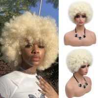 【jw】❡☸  Afro Kinky Curly Wigs With Bangs Short African Synthetic Hair Ombre Glueless Wig