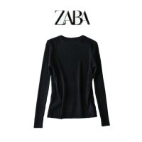 European and American style 2022 spring new fashion womens long-sleeved pullover slim regular knitted rib top 2 colors