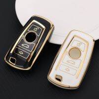 Car Remote Key Case Holder Gold Frame Design Auto Car Keys Shell TPU 4 Button Keychain for BMW A Series B Series Accessories