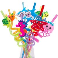 8pcs / Pack Mixed Marine Animals Sealife Plastic Straws For Kids Party Drinking Straws