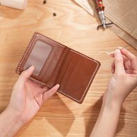 Hand-stitched mens short wallet clip accessories DIY making gift real cowhide wallet diy sewing material leather craft tool set