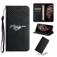 Ford Mustang คาร์บอนไฟเบอร์สุดหรูรถเคสโทรศัพท์สำหรับ iPhone 7 8 SE 14 13 12 11 Pro X XS XR ปกสูงสุดพลิกช่องการ์ดกระเป๋าสตางค์