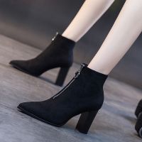 CODkecanm8 ??Ready Stock SOPHIA MARTIN BOOTS Kasut Wanita Perempuan thick-heeled Martin boots socks ankle boots high-heeled women shoes elastic pointed toe粗跟马丁靴袜子短靴高跟女鞋弹力尖头瘦瘦靴