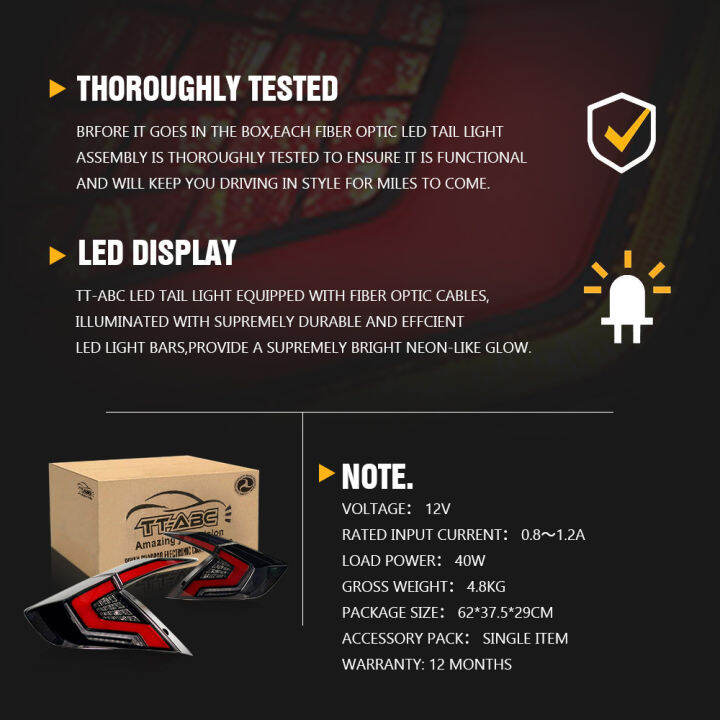 โคมไฟรถเก๋งอัตโนมัติสำหรับ-honda-for-civic-2016-2020ชุดไฟท้าย-led-แบบไดนามิกสัญญาณไฟเลี้ยวด้านหลัง-drl-เบรคกลับด้าน87tixgportz