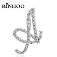 Rinhoo A Z 26 Letter Word Cute Brooch For Women Men Rhinestone Crystal Silver Color Metal Pins Jewelry Accessories Birthday Gift