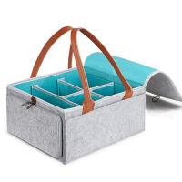 Diaper Caddy Organizer Baby Nursery Storage Basket with Zipper Lid and Leather Handle Baby Changing Bag