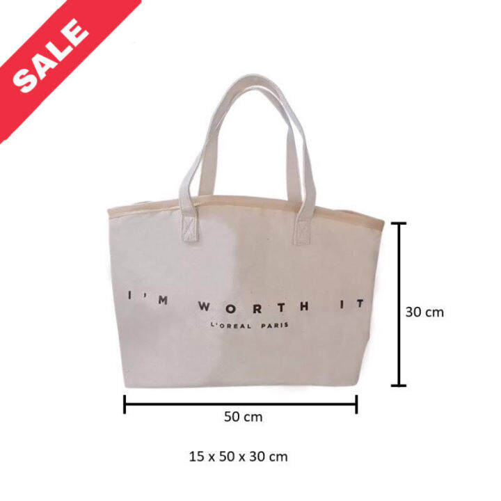 กระเป๋าผ้า-ลายสกรีน-im-worth-it-tote-bag-ขนาด-15x50x30cm-กระเป๋า-tote-bag-กระเป๋าสะพาย-พับเก็บได้-กระเป๋าใบใหญ่