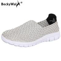 Beckywalk รองเท้าถักผู้หญิงรองเท้าลำลองรองเท้าสลิปออนระบายอากาศได้ Sepatu Kets Datar Sp ส้นเตี้ยหญิงฤดูใบไม้ร่วง Loafers WSH2917