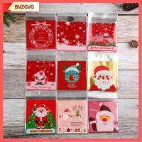 BVZGVG 100pcs ซานตาคลอส ถุงขนมคริสต์มาส 10x10cm หลากหลายสไตล์ ถุงของขวัญขนาดเล็ก น่ารักน่ารักๆ สุขสันต์วันคริสต์มาส กระเป๋าพลาสติกใส่ของ ของตกแต่งงานปาร์ตี้