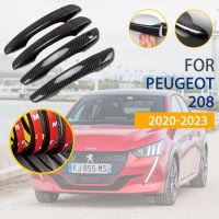 Black Colour Carbon Fiber Door Handle Cover Trim Set For Peugeot 208 2020~2023 Accessories 2021 2022 P21 Sticker Cap Car Styling