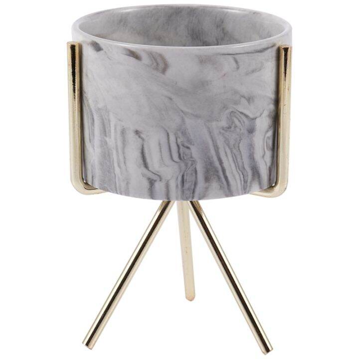 nordic-home-minimalist-style-marble-vase-wrought-iron-tabletop-succulent-flower-pot-gold-white-ceramic