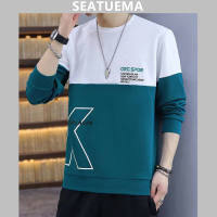 SEATUEMA ฤดูใบไม้ผลิและฤดูใบไม้ร่วงใหม่ผู้ชายแขนยาวเสื้อกันหนาวเสื้อยืดลำลองรอบคอหลวมหลวมแฟชั่นร้อยชายหนุ่มด้านบน