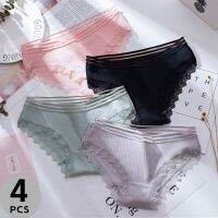 4PCS/Set Womens Panties Lace Threaded Comfort Female Underwear Big Size Fashion Daily Student Lady Briefs Low-Rise Lingerie New