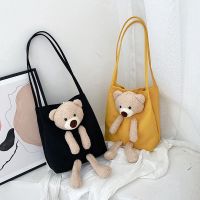 2020 New Korean Version of The Female Student Slung Wild Ins Single Shoulder Canvas Bag Female Net Red Popular Cute Bear Bag