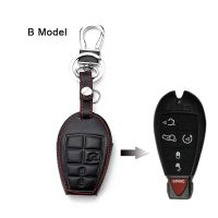 ☁✧ Leather Car Key Cover For Dodge Challenger Charger Magnum Journey Ram Jeep Commander Grand Cherokee Chrysler 300 Remote Fob Case