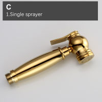 Hand Held Bidet Sprayer Shiny Titanium Gold Solid Brass Toilet Douche Kit Shattaf Shower Head Copper Valve Faucet Set AP2107