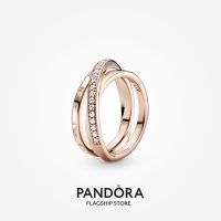 Official Store Pandora 14k Rose Gold Plated Crossover Pavé Triple Band Ring