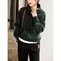 Spot parcel post Soft Hooded Sweater Avocado Dark Green Fashion short 2023 Spring and Autumn New Womens Cotton Top