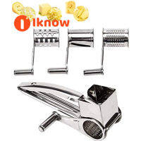 I Know Rotary Cheese Grater-เครื่องขูดชีสสแตนเลสสตีลเครื่องตัดเครื่องบดพร้อมใบมีดกลอง3ใบ (สีเงิน)