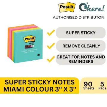 3M Post-It Super Sticky Notes, 3x 3, Miami - 3 pack
