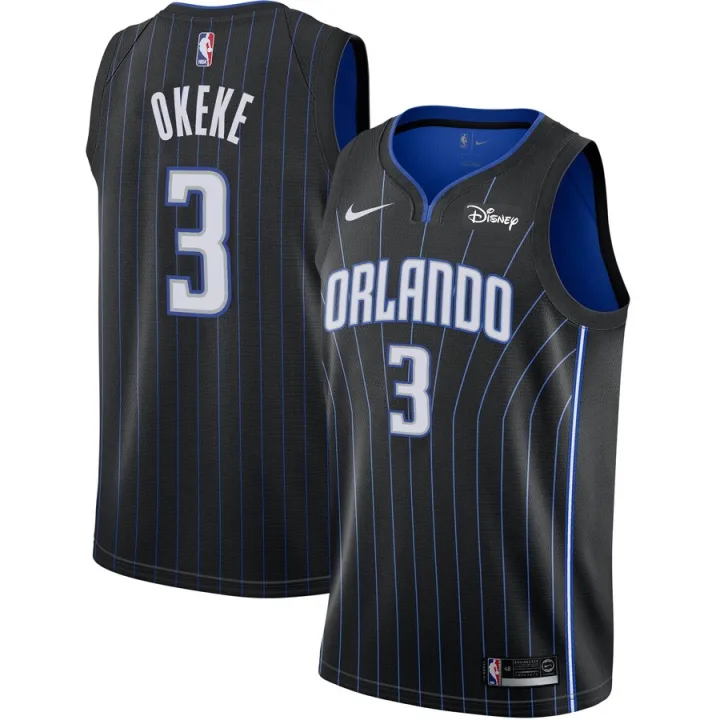 Original NBA Heat Pressed Men's Black Orlando Magic #3 Chuma Okeke 2019 ...