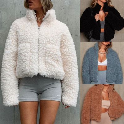 1Pc Winter WomenS Lamb Wool Coat Jacket ผู้หญิงความอบอุ่นกลางแจ้งเบาะ Zip-Up Plush Sweatshirt เสื้อผ้าผู้หญิง S M L XL XXL┲