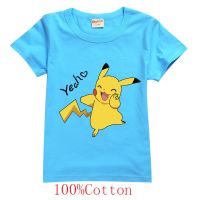 Pokemon  Boys and Girls Short-sleeved T-shirt Childrens Cartoon Summer T-shirt Clothing