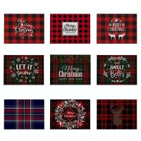 Christmas kitchen Placemat Letter Plaid Linen Table Mats Waterproof Drink Coasters New Year Decoration Cup Mats Western Placemat