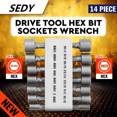 SEDY 14pcs Adapter Drill Bit 14 Hex Socket Magnetic Power Nut Driver Set for Power Drills Steel Hex Shank Magnet Hold Set