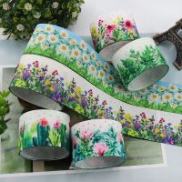 【hot】！ Floral Printed Grosgrain Tape 1-1/2  Wide x 5 Yards for Hair Bow Wedding Packing